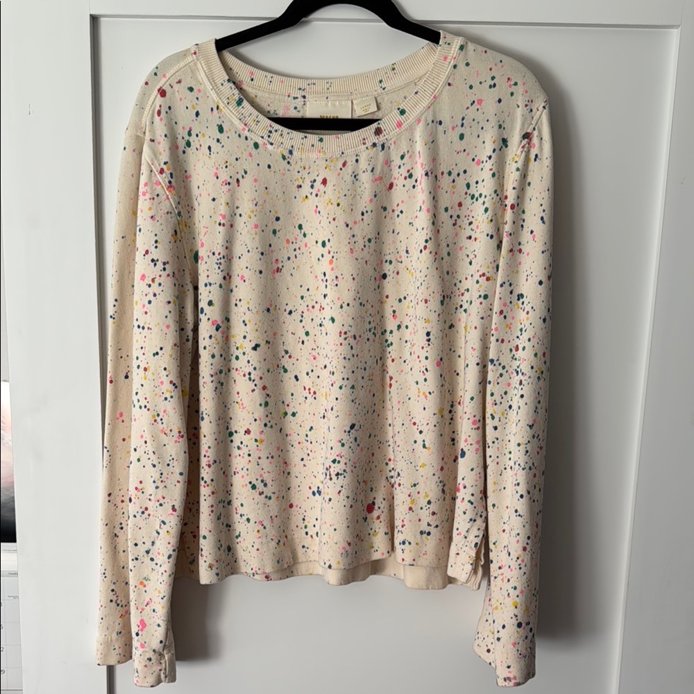Cream Boxy Long Sleeve Tee with Rounded Neckline